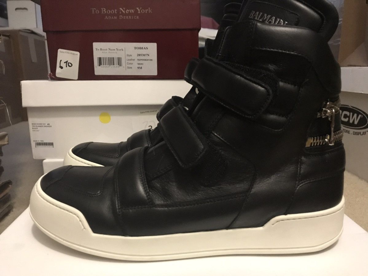 Balmain BALMAIN High Top Leather Sneakers Black Size 10/43 Size US 10 / EU 43 - 1 Thumbnail