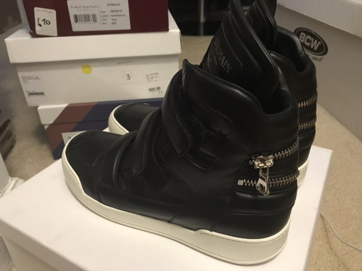 Balmain BALMAIN High Top Leather Sneakers Black Size 10/43 Size US 10 / EU 43 - 4 Thumbnail