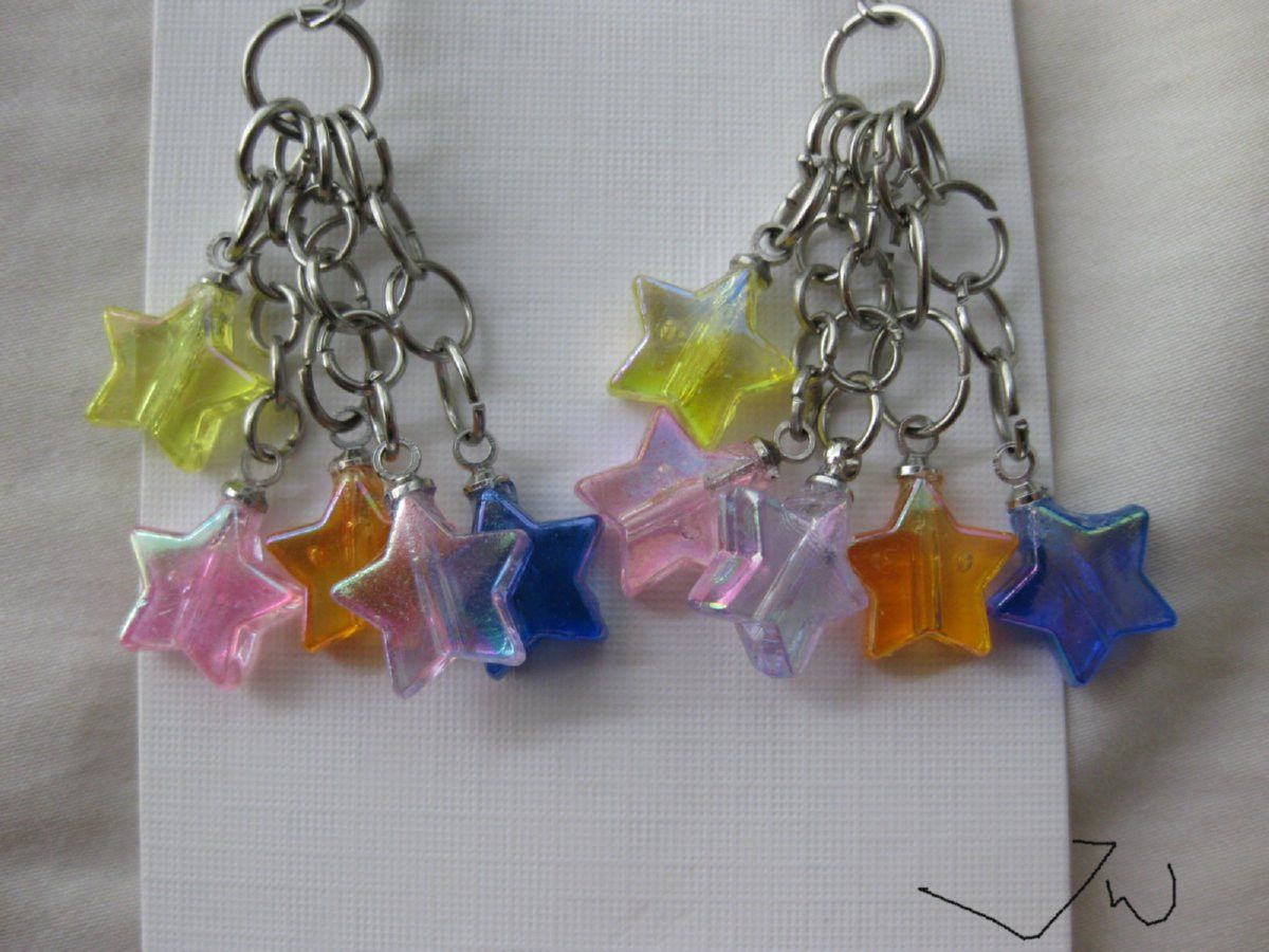 Handmade Colorful Star Crystal Beads Stainless Steel Earrings Size ONE SIZE - 4 Thumbnail