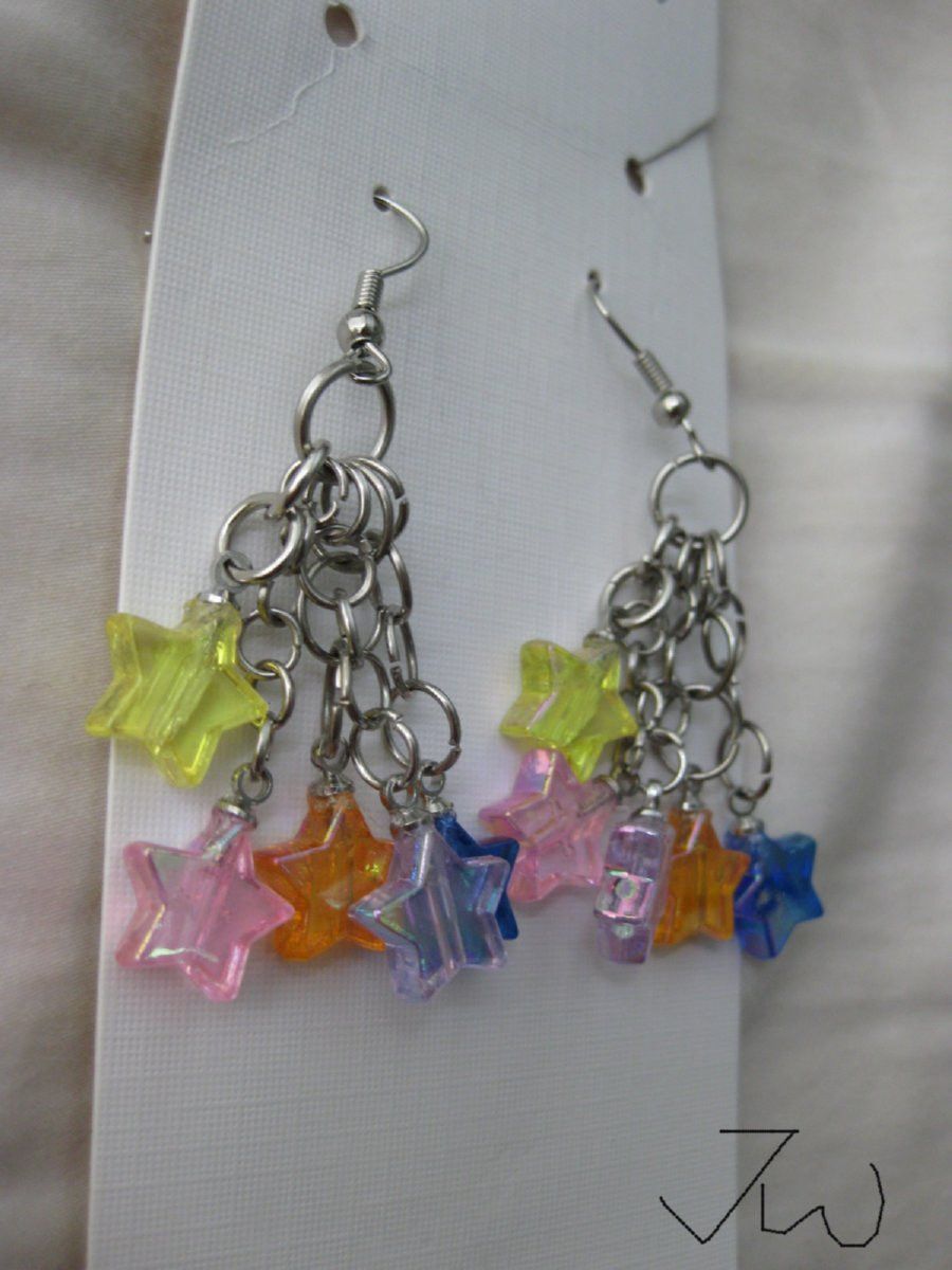 Handmade Colorful Star Crystal Beads Stainless Steel Earrings Size ONE SIZE - 3 Thumbnail