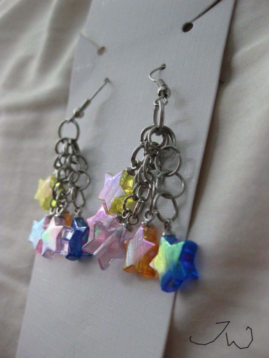 Handmade Colorful Star Crystal Beads Stainless Steel Earrings Size ONE SIZE - 2 Thumbnail