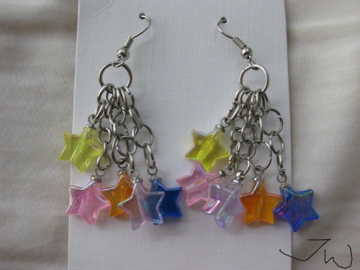 Handmade Colorful Star Crystal Beads Stainless Steel Earrings Size ONE SIZE - 1 Thumbnail