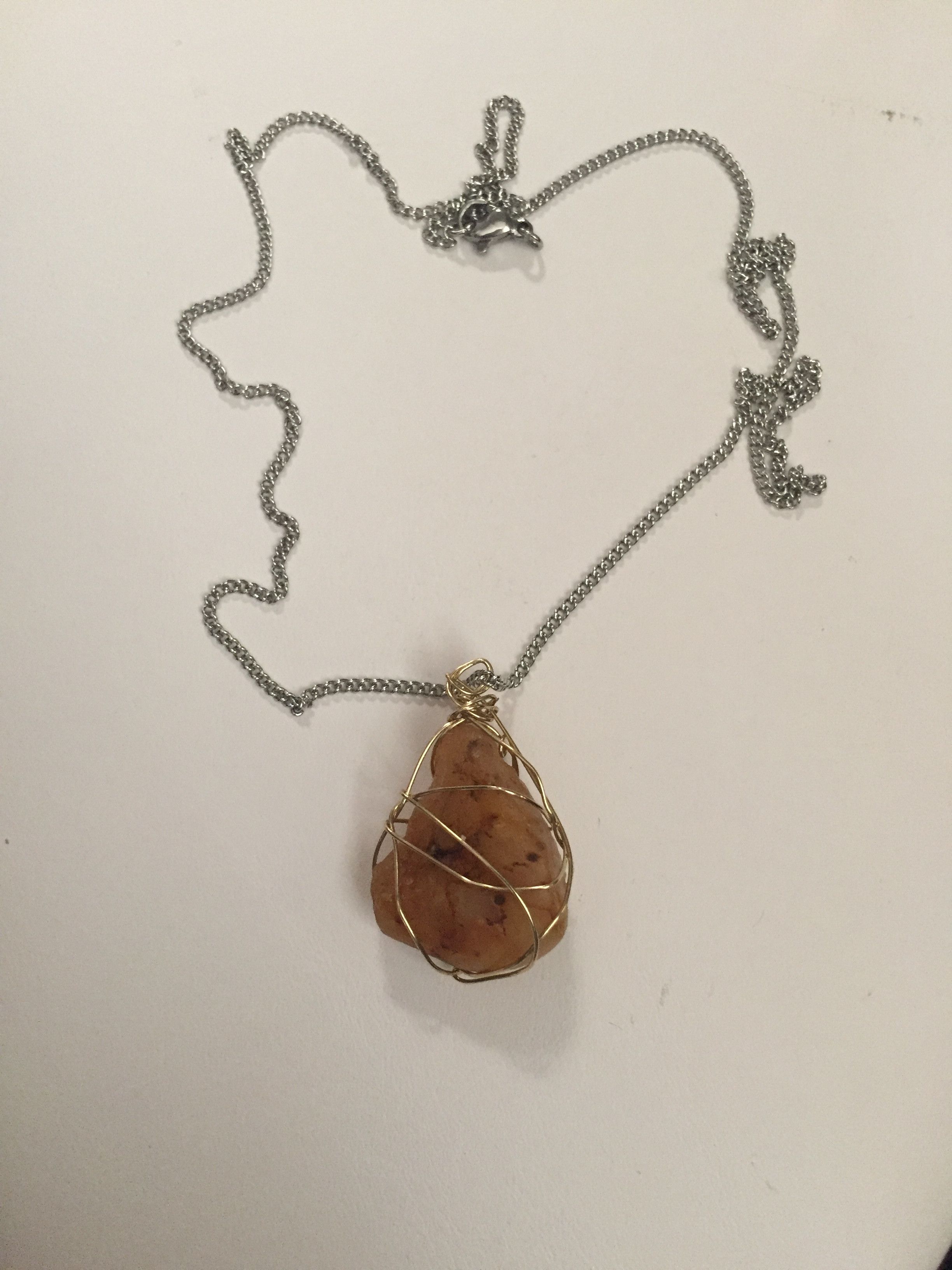 Handmade Quartz Stone Wired Stainless Steel Chain Necklace Size ONE SIZE - 1 Thumbnail