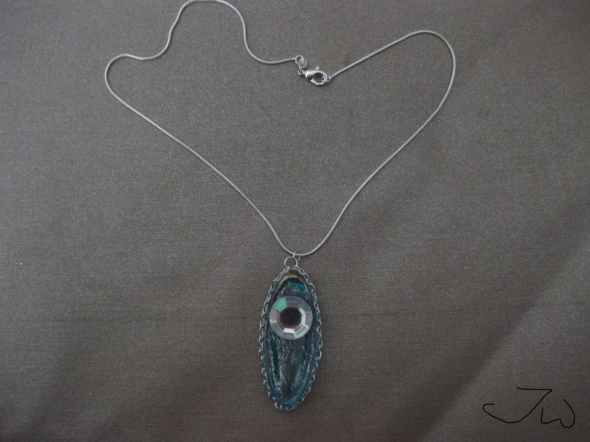 Handmade × Jewelry Ocean Blue Glass Tile necklace with CZ Size ONE SIZE - 5 Thumbnail