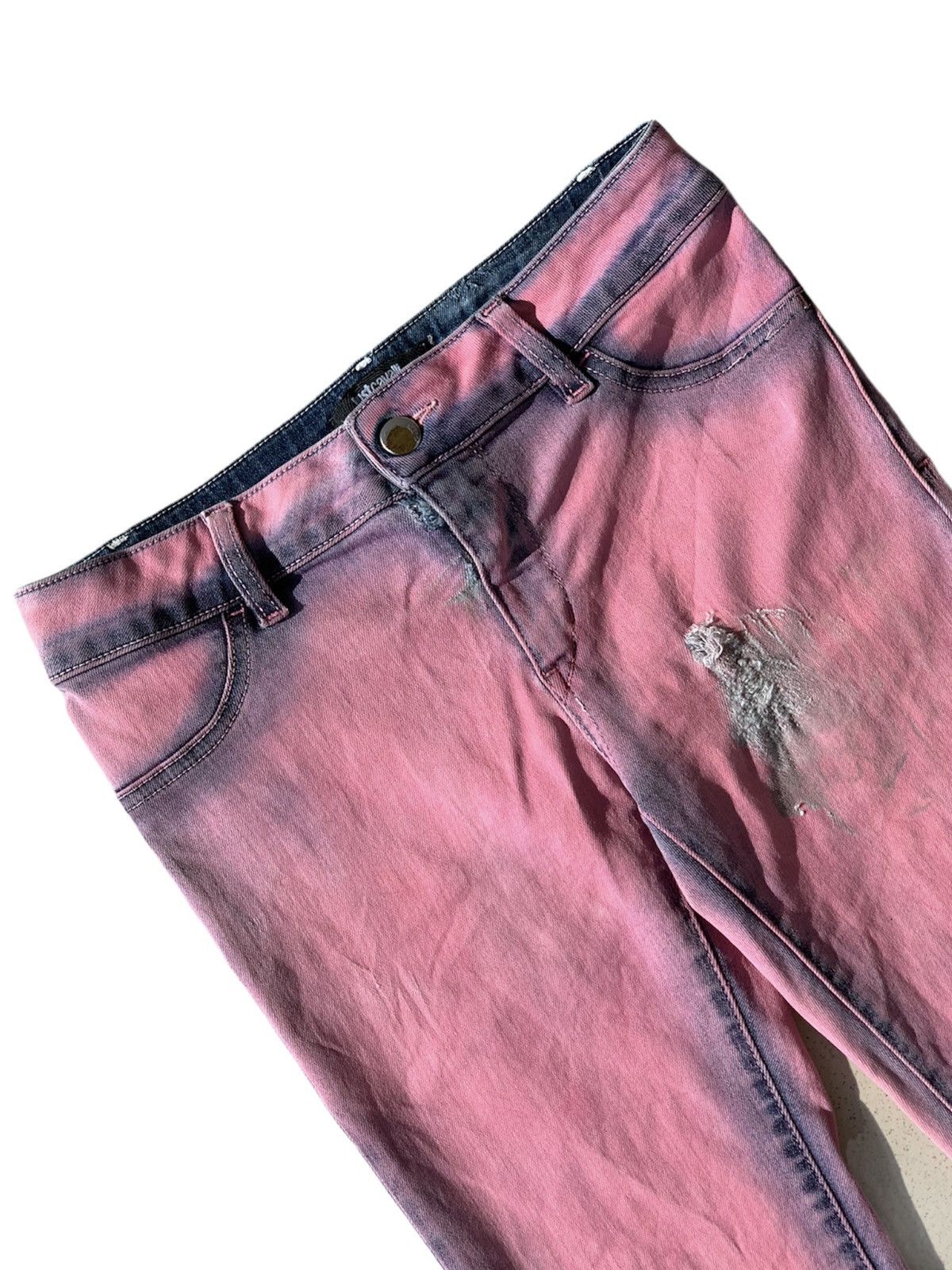 Just Cavalli Just Cavalli Wax Distressed Crazy Details Pink Denim Pants Size US 26 / EU 42 - 4 Thumbnail