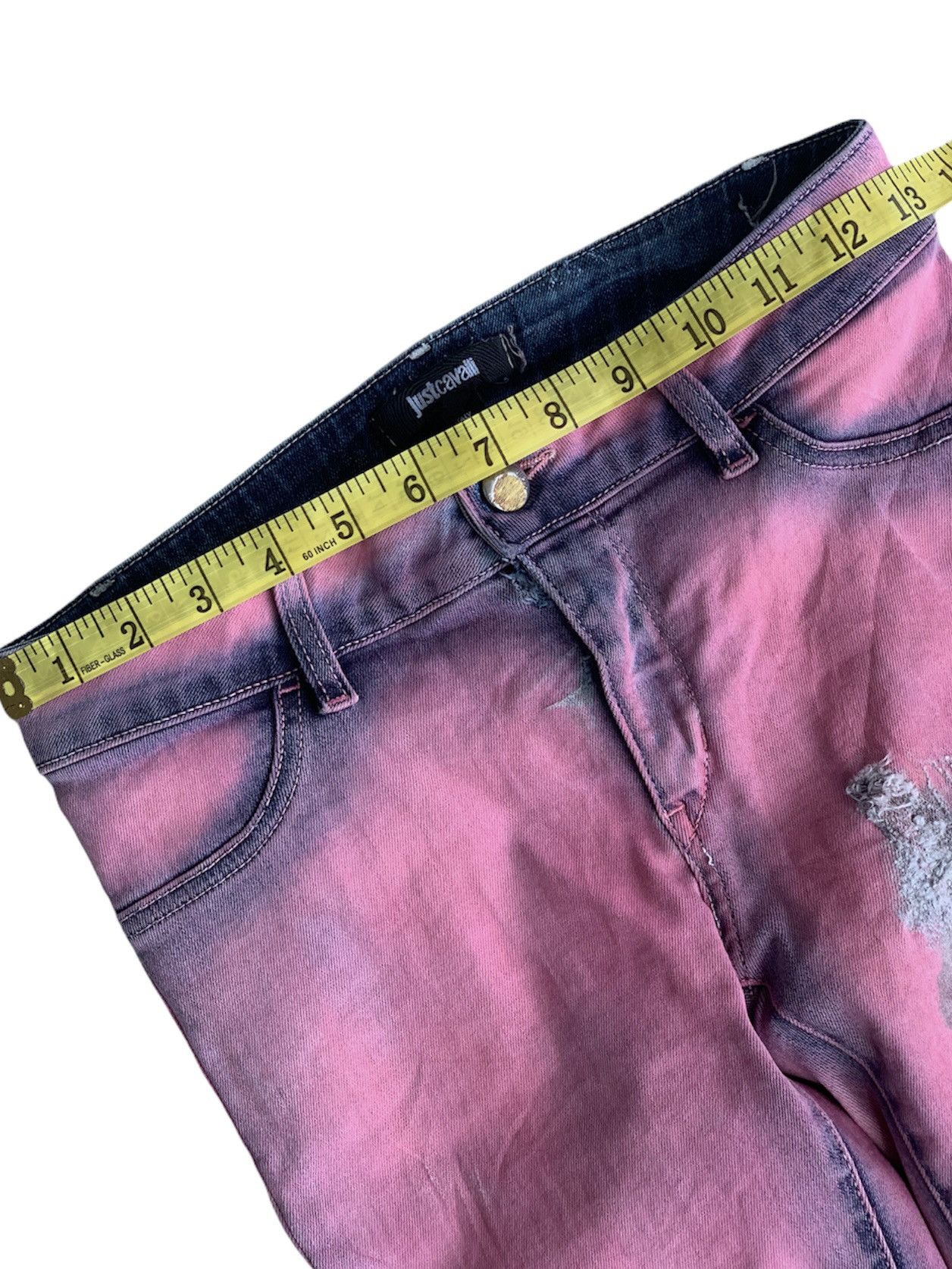 Just Cavalli Just Cavalli Wax Distressed Crazy Details Pink Denim Pants Size US 26 / EU 42 - 14 Thumbnail