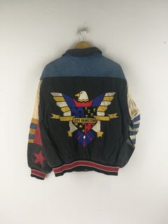 Vintage 90s Anaheim Ducks Jeff Hamilton Leather Denim Jacket