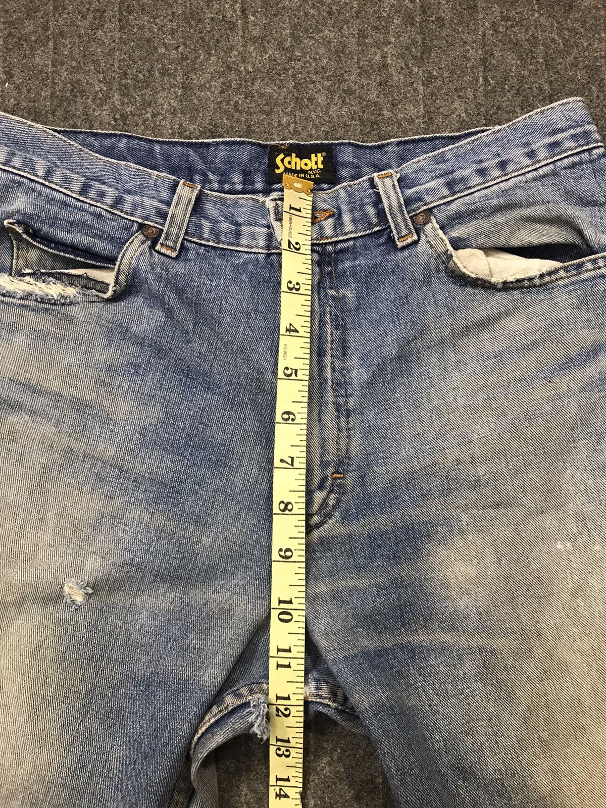 Schott Schott NYC Distressed Denim Jeans Indigo Straight Cut Size US 30 / EU 46 - 15 Thumbnail