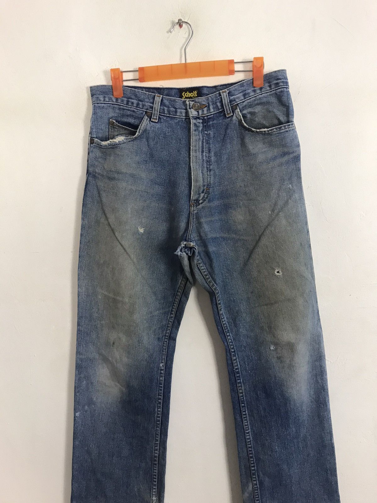 Schott Schott NYC Distressed Denim Jeans Indigo Straight Cut Size US 30 / EU 46 - 3 Thumbnail