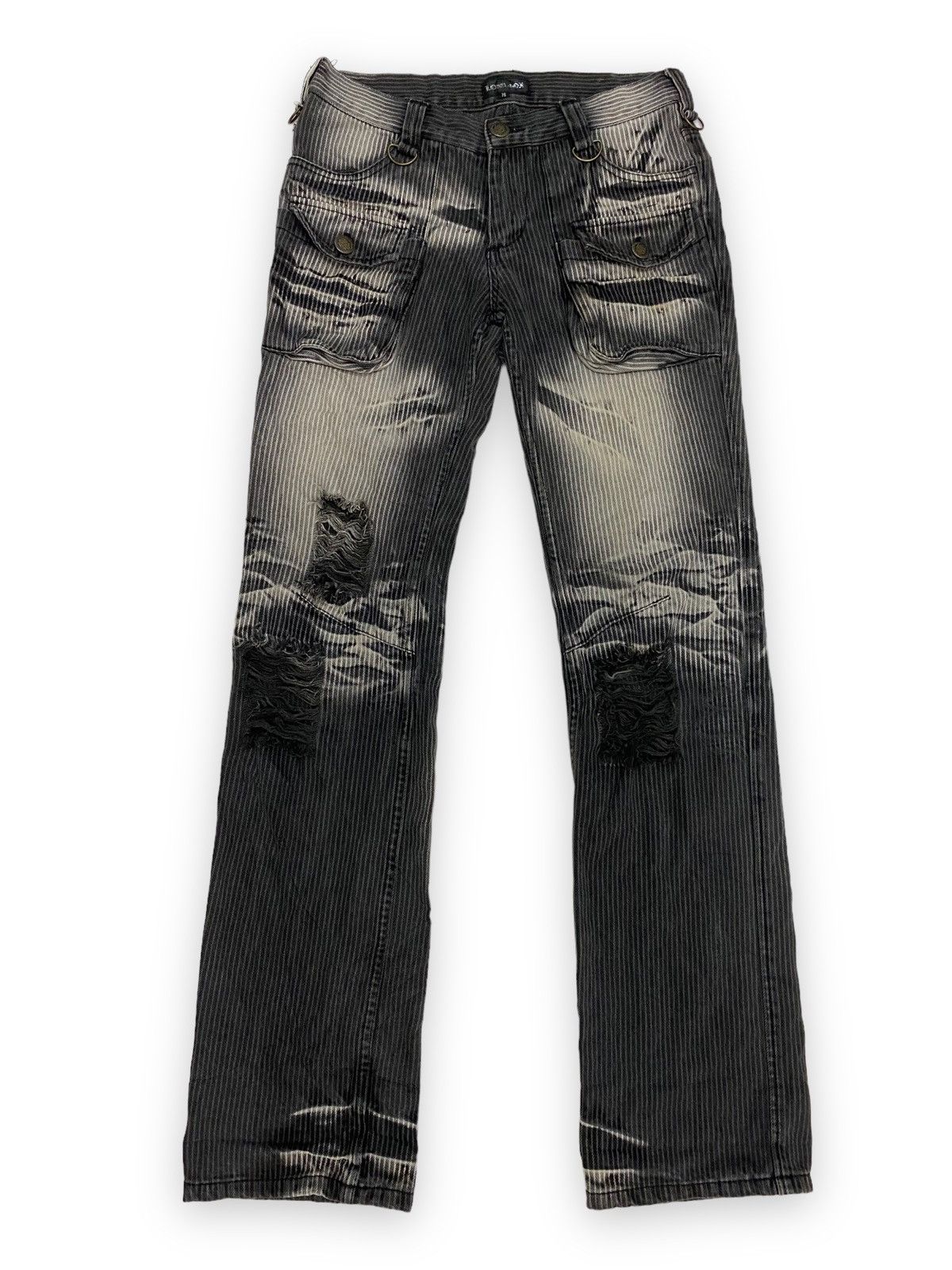 image of Archival Clothing Low Box Distressed Style Flared Corduroy Jean Pant in Faded Black, Men's (Size 29