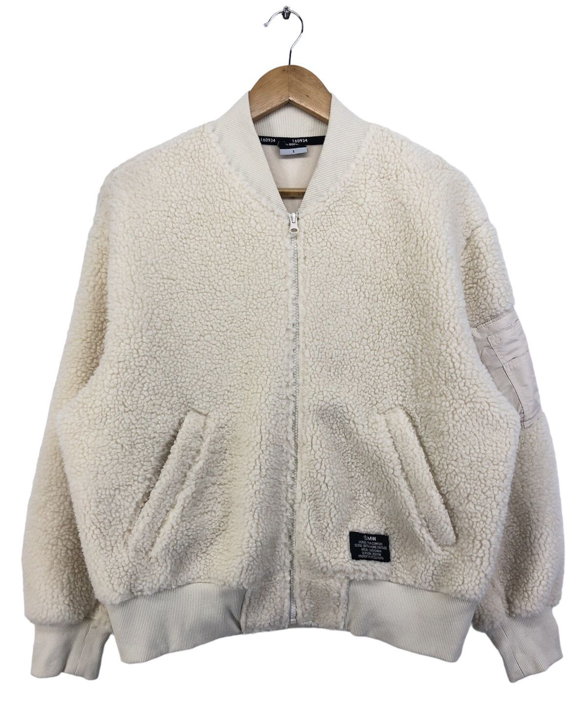 image of Gu 1Mw By Soph Deep Pile Fleece Bomber Jacket in White, Men's (Size Small)