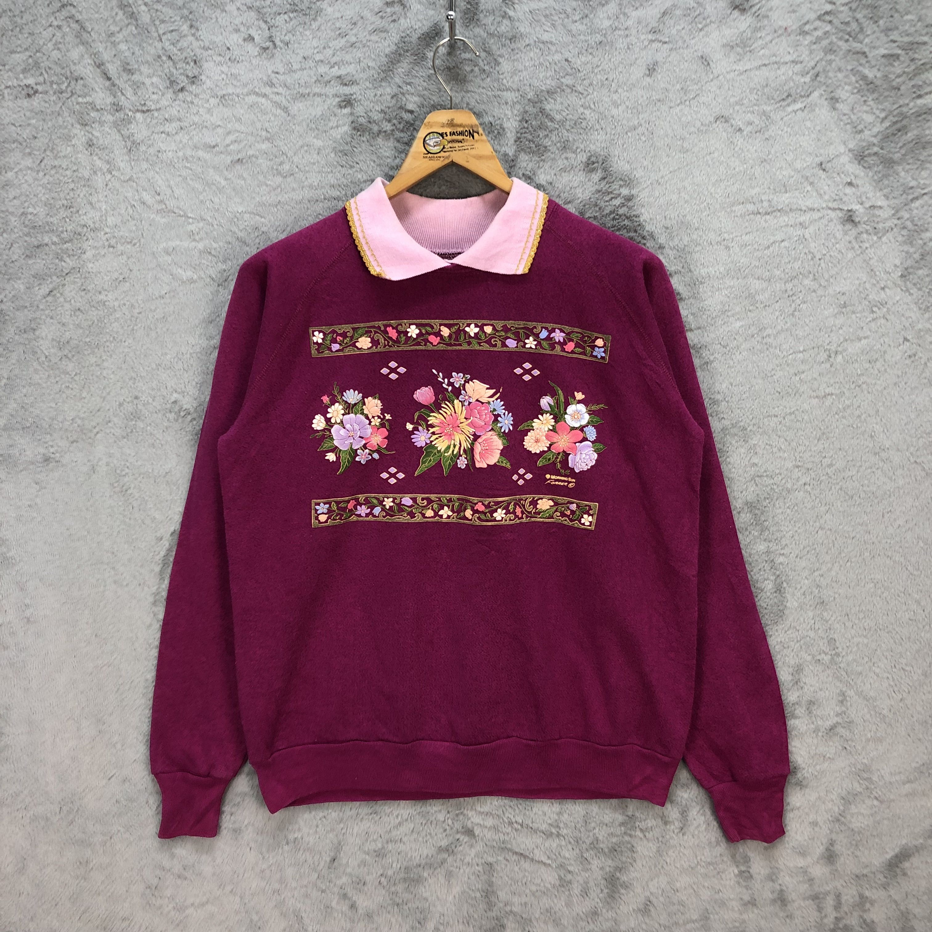 Vintage Vintage Morning Sun Floral Collar Pink Sweatshirts #5833-209 Size L / US 10 / IT 46 - 1 Thumbnail