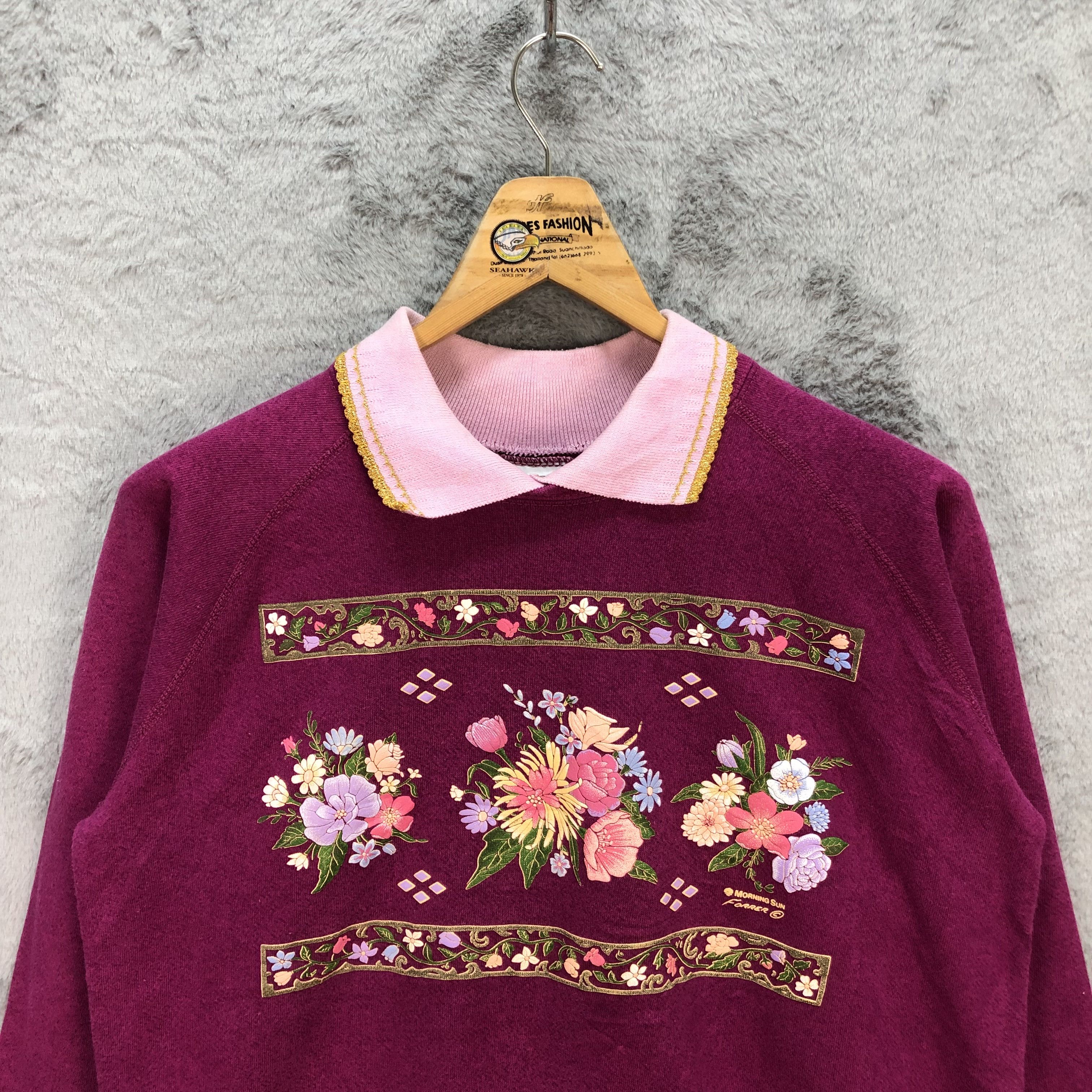 Vintage Vintage Morning Sun Floral Collar Pink Sweatshirts #5833-209 Size L / US 10 / IT 46 - 2 Thumbnail