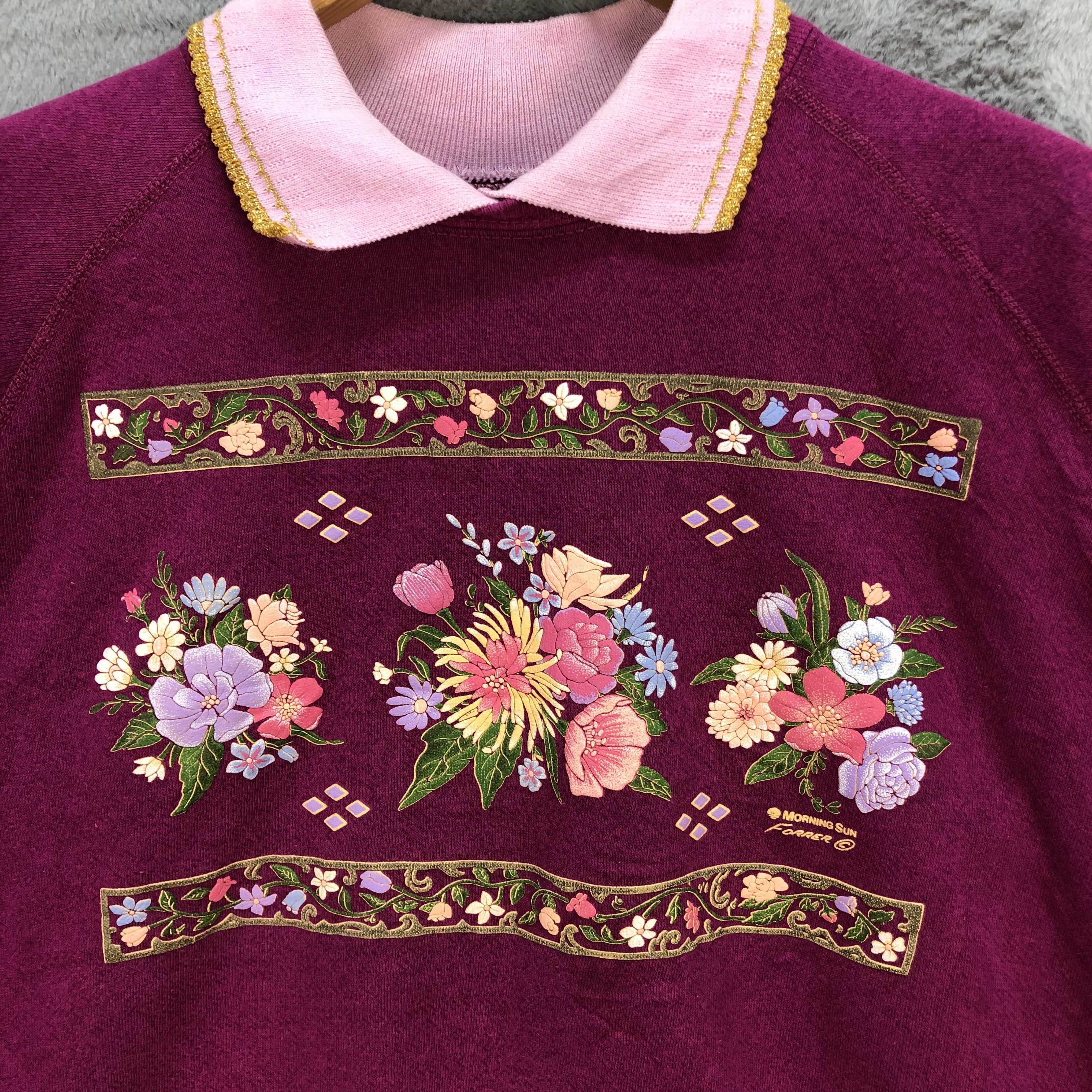 Vintage Vintage Morning Sun Floral Collar Pink Sweatshirts #5833-209 Size L / US 10 / IT 46 - 3 Thumbnail