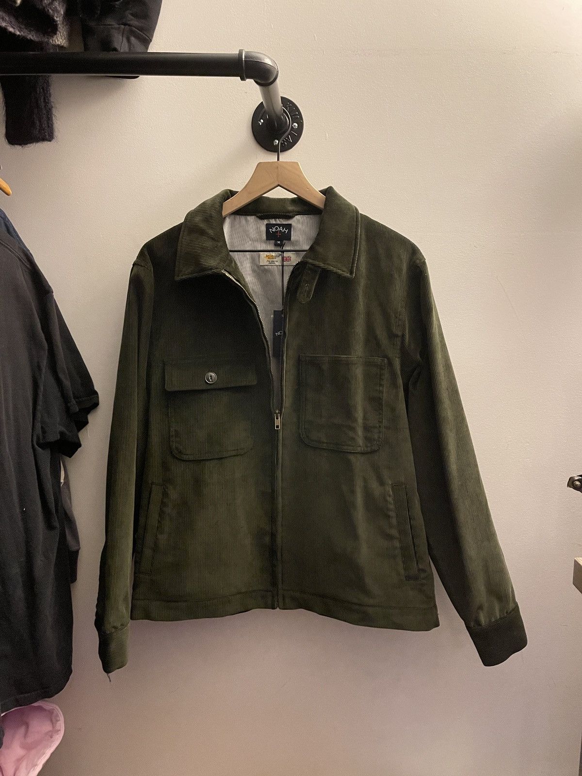 image of Noah Nyc Corduroy Dark Olive Zip Up Trucker Jacket Medium, Men's