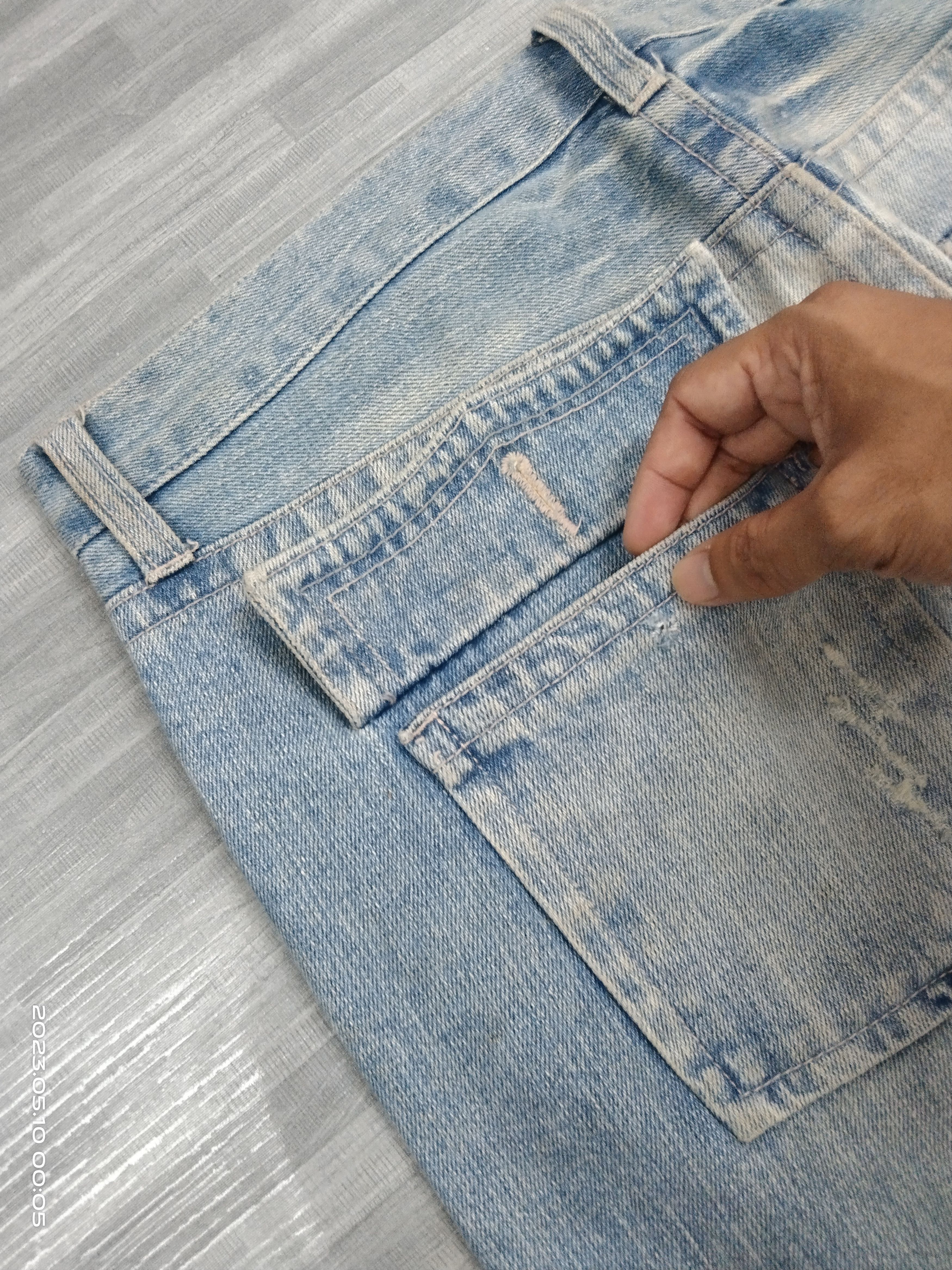 Art Comes First SiCK RIPED HANDMADE ART KOI FISH BUDEN DENIM PANTS Size US 35 - 8 Thumbnail