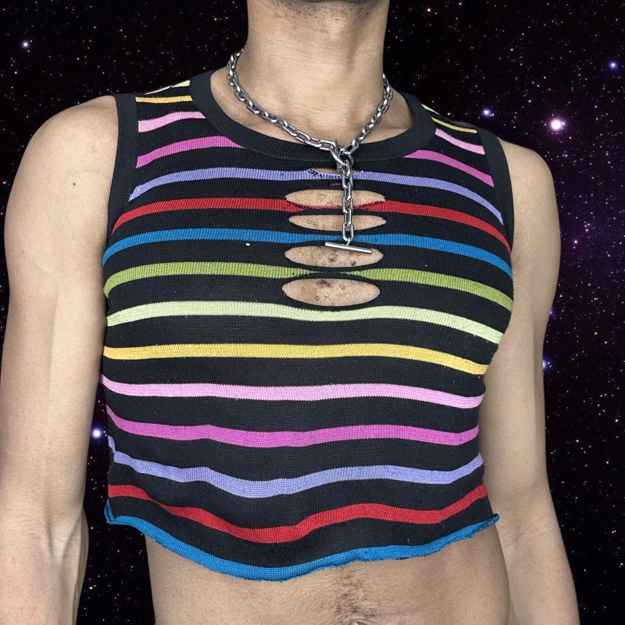 Vintage ASTROBOI* BLACK CROPPED RAINBOW TANK Size M / US 6-8 / IT 42-44 - 2 Thumbnail