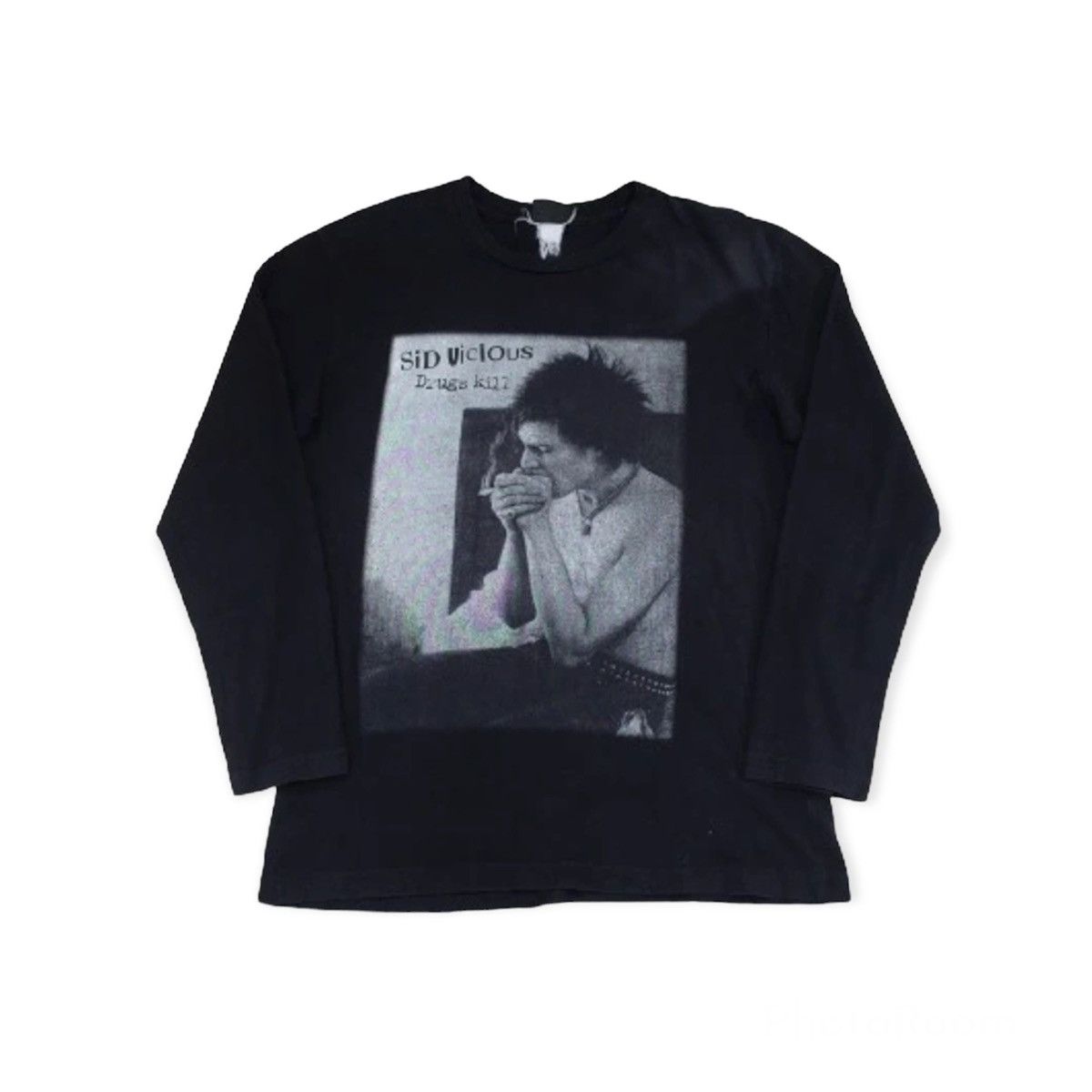 image of Band Tees x Seditionaries Vintage Sid Vicious Drugs Kill Long Sleeve Band Tshirt in Black (Size Med
