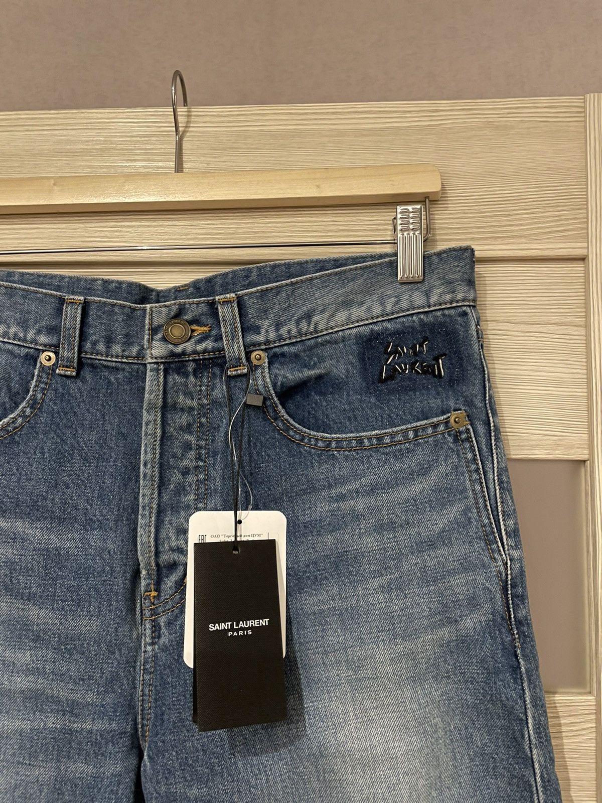 Saint Laurent Paris Saint Laurent Paris D14 Embroidered Logo Vintage Blue Jeans Size US 32 / EU 48 - 3 Thumbnail
