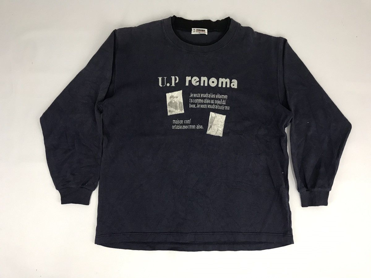 image of Up Renoma Sweatshirt Big Logo Pull Over in Blue Black, Men's (Size Medium)