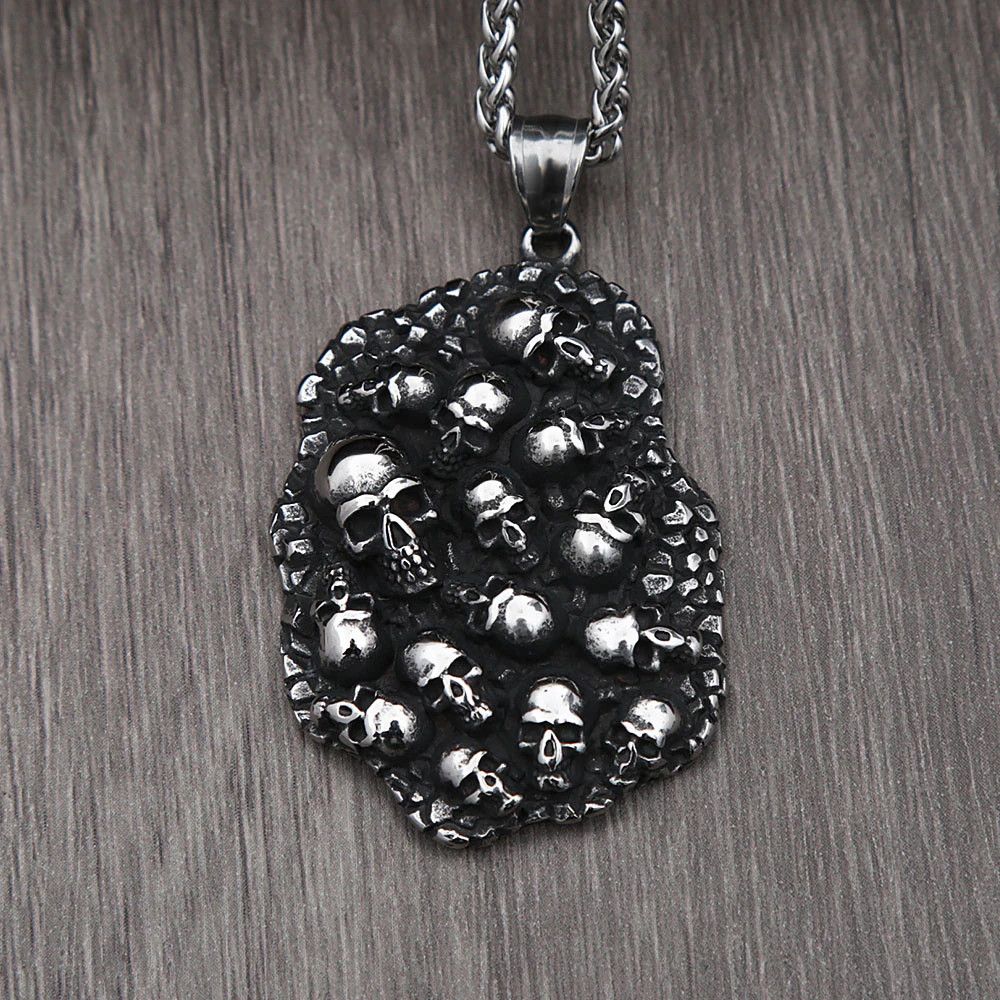 Jewelry Gothic Black Stainless Steel Skull Pendant Necklace Size ONE SIZE - 3 Thumbnail