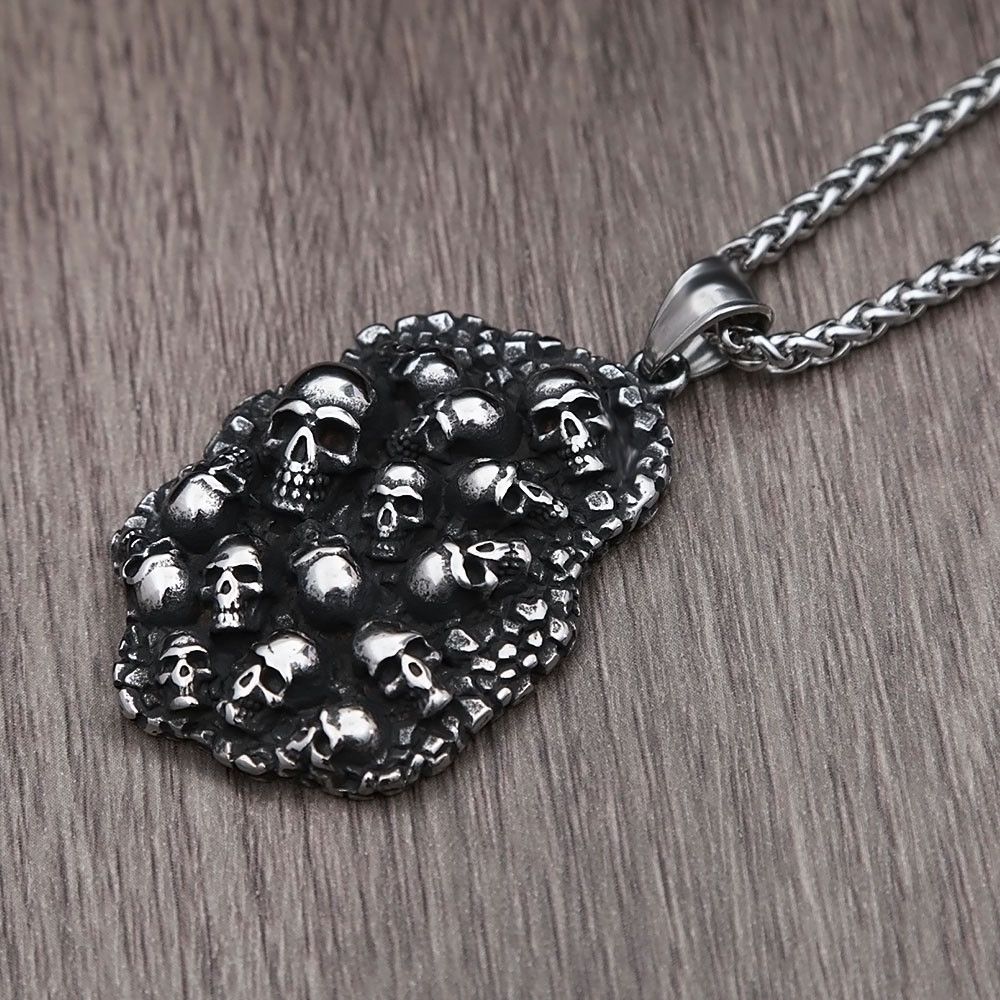 Jewelry Gothic Black Stainless Steel Skull Pendant Necklace Size ONE SIZE - 2 Thumbnail