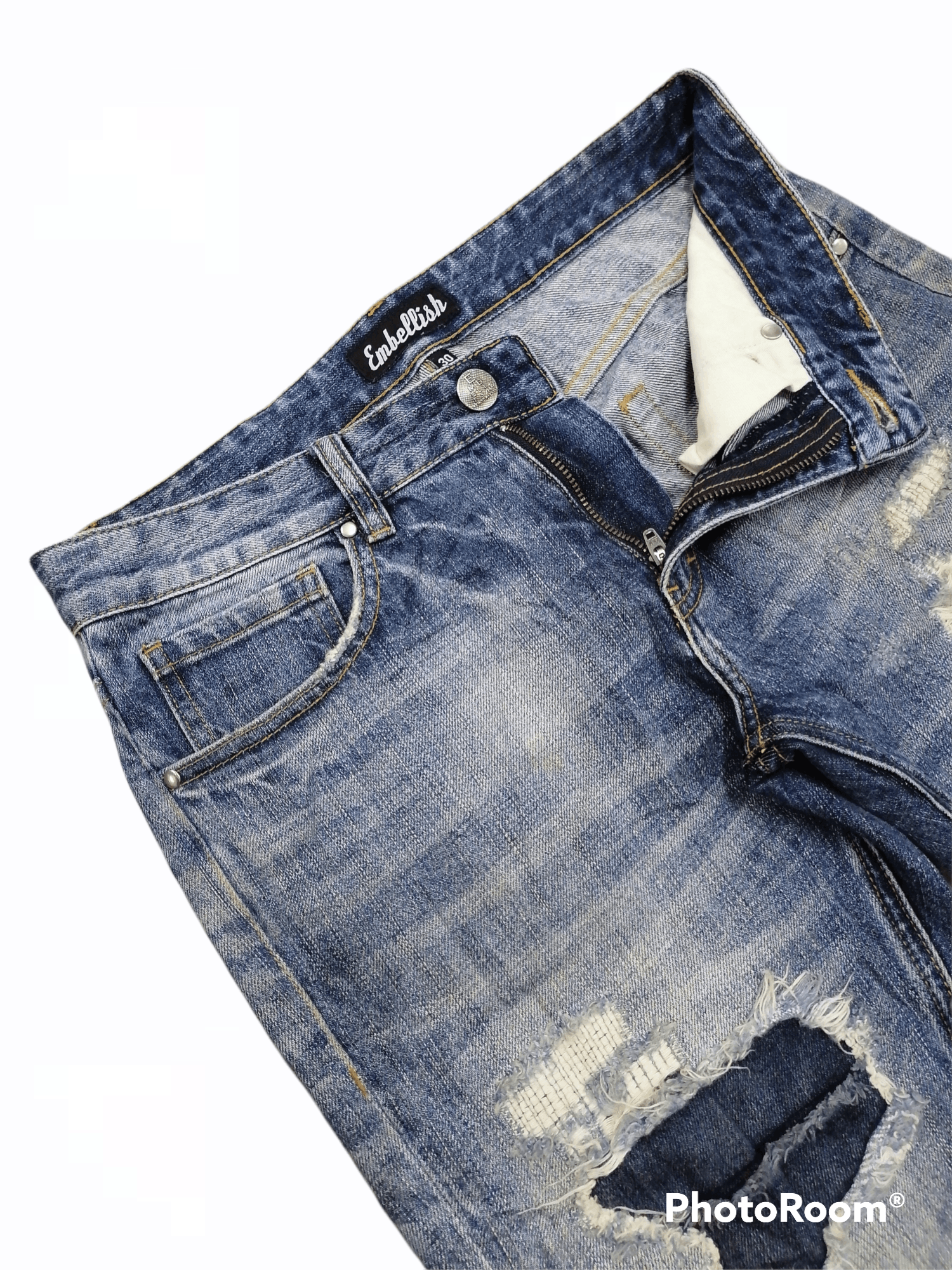 Japanese Brand Embellish Rip Boro Patchwork Distressed Denim Skinny Pants Size US 31 - 5 Thumbnail