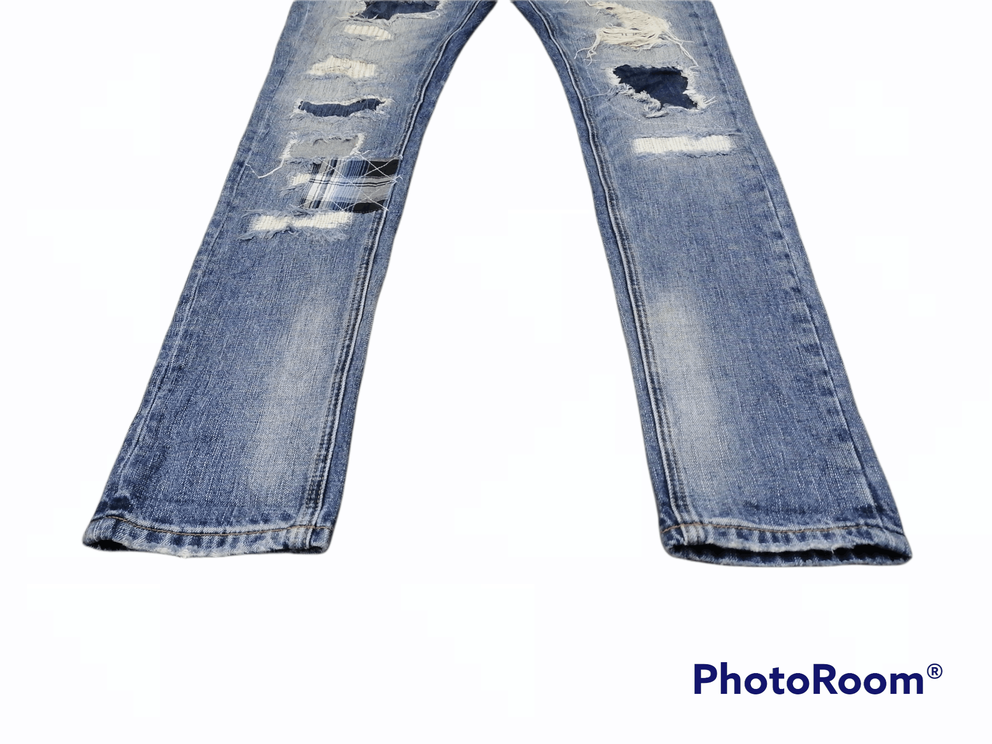 Japanese Brand Embellish Rip Boro Patchwork Distressed Denim Skinny Pants Size US 31 - 2 Thumbnail