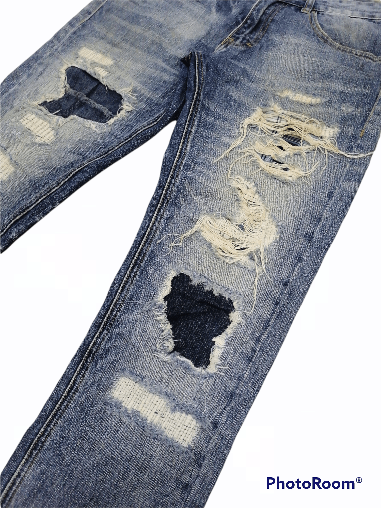 Japanese Brand Embellish Rip Boro Patchwork Distressed Denim Skinny Pants Size US 31 - 3 Thumbnail