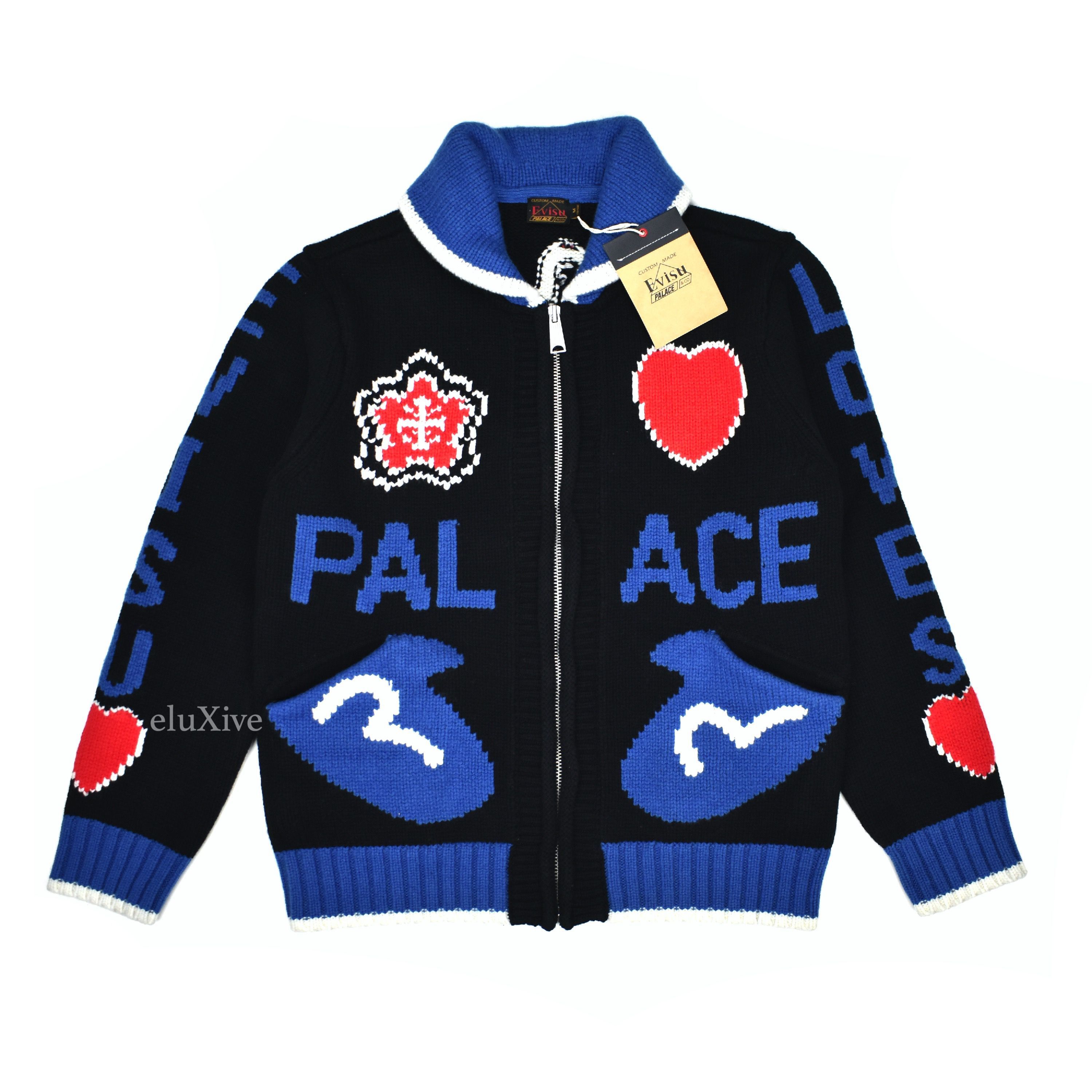 Palace Evisu Intarsia Knit Logo Cowichan Sweater