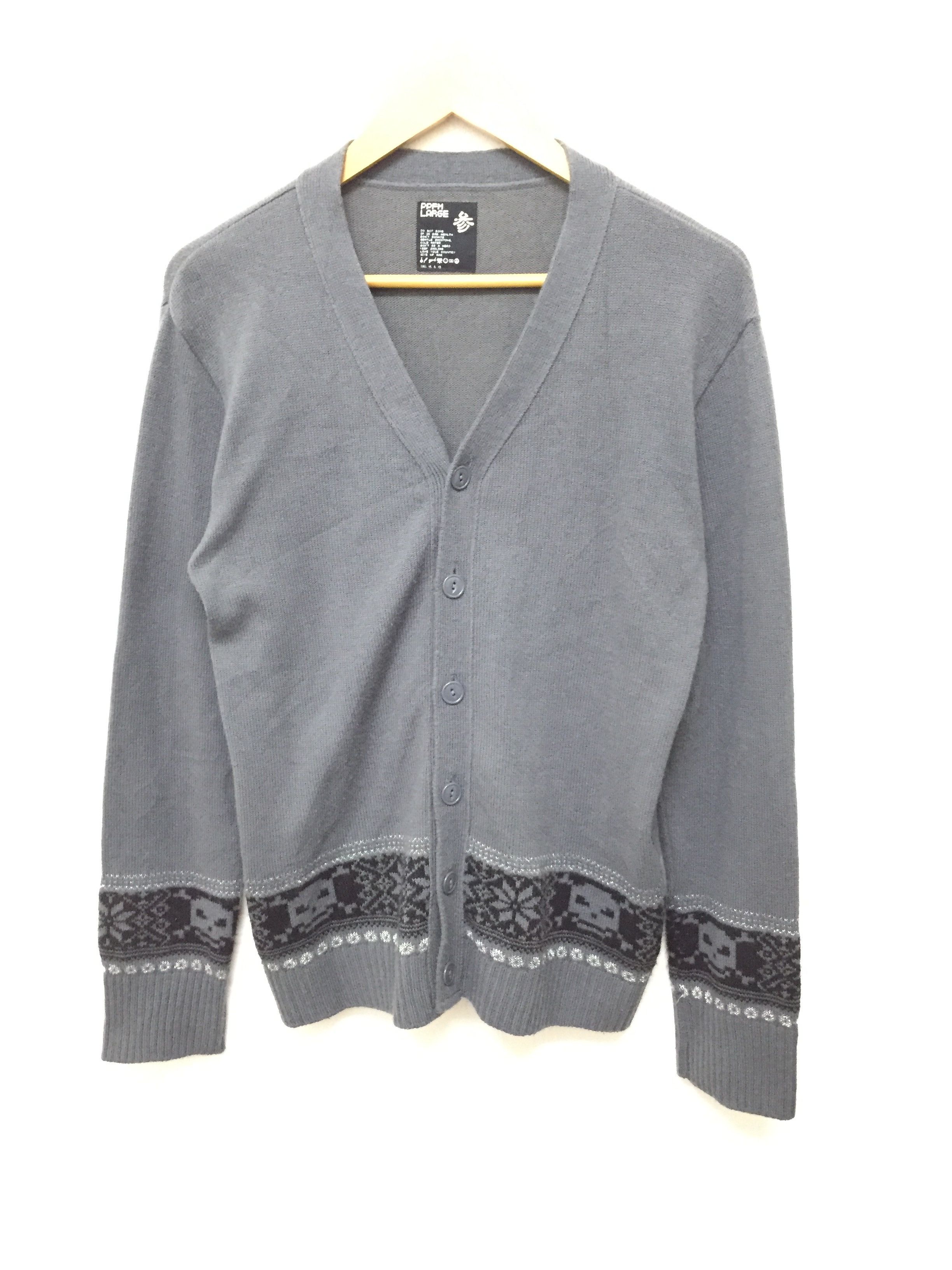 image of Ppfm x Skulls Cross Bone Skull Cardigan in Grey, Men's (Size Medium)