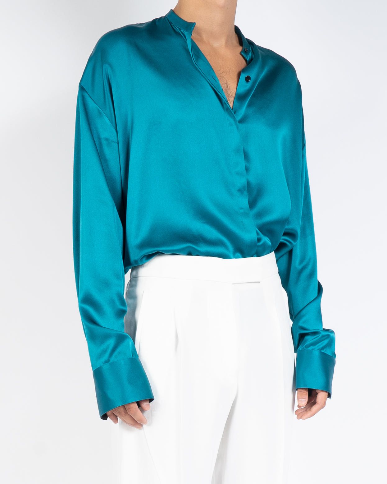 Haider Ackermann FW19 Dali Lagoon Blue Oversized Mandarin Silk Shirt Size US S / EU 44-46 / 1 - 2 Thumbnail