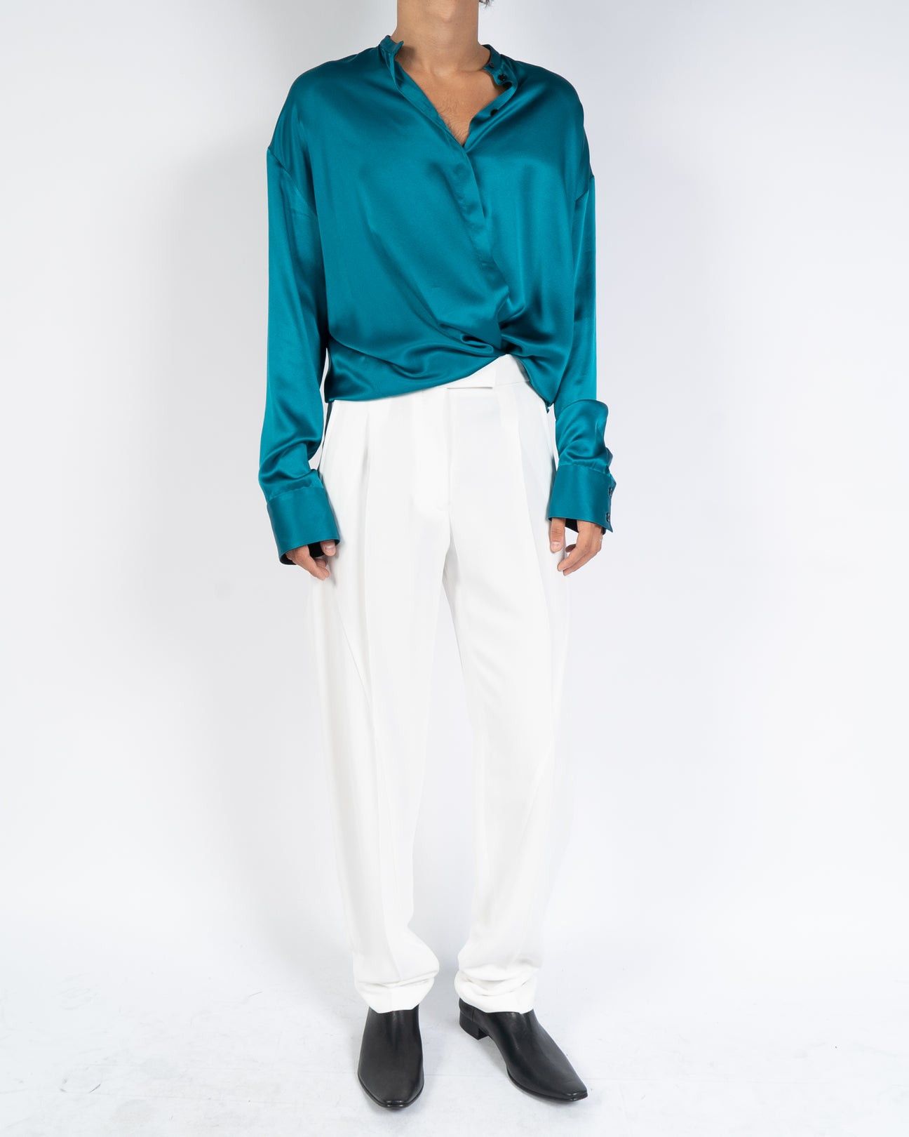 Haider Ackermann FW19 Dali Lagoon Blue Oversized Mandarin Silk Shirt Size US S / EU 44-46 / 1 - 3 Thumbnail