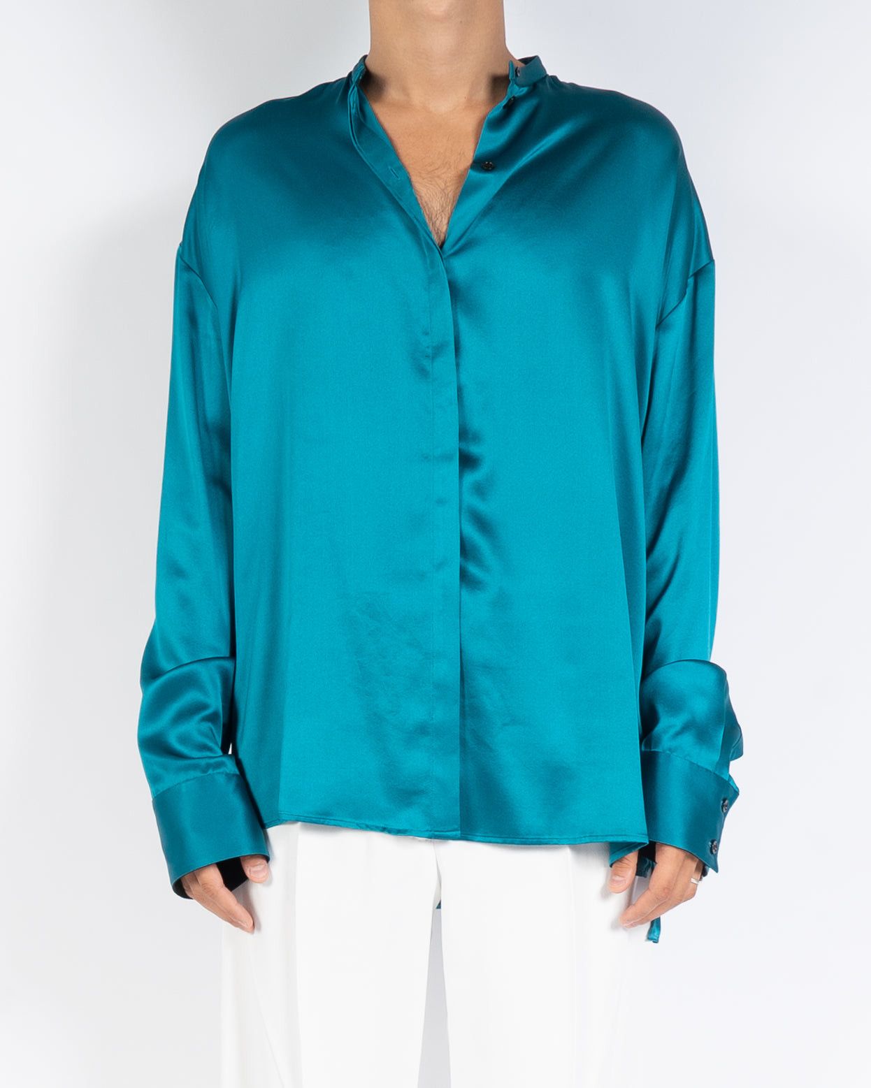 Haider Ackermann FW19 Dali Lagoon Blue Oversized Mandarin Silk Shirt Size US S / EU 44-46 / 1 - 1 Thumbnail