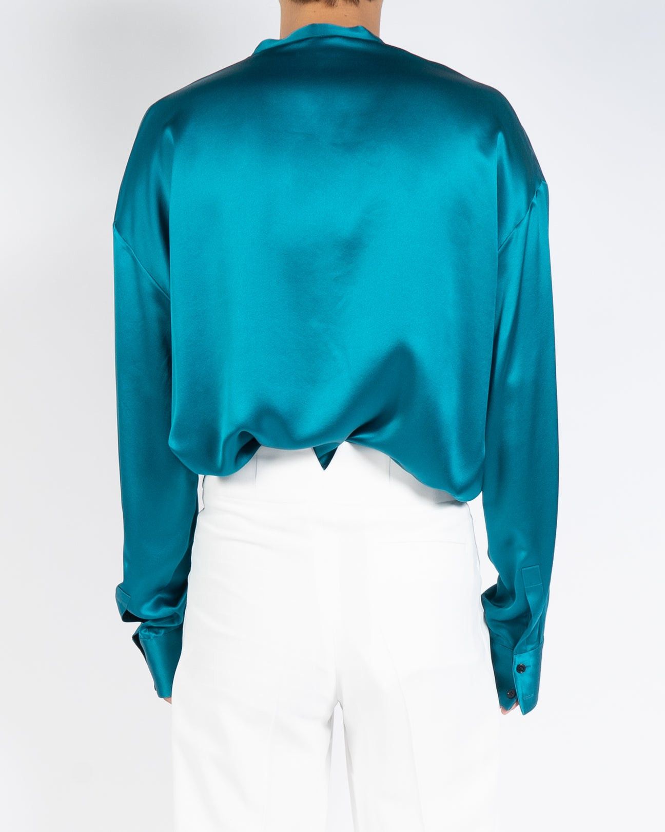 Haider Ackermann FW19 Dali Lagoon Blue Oversized Mandarin Silk Shirt Size US S / EU 44-46 / 1 - 5 Thumbnail