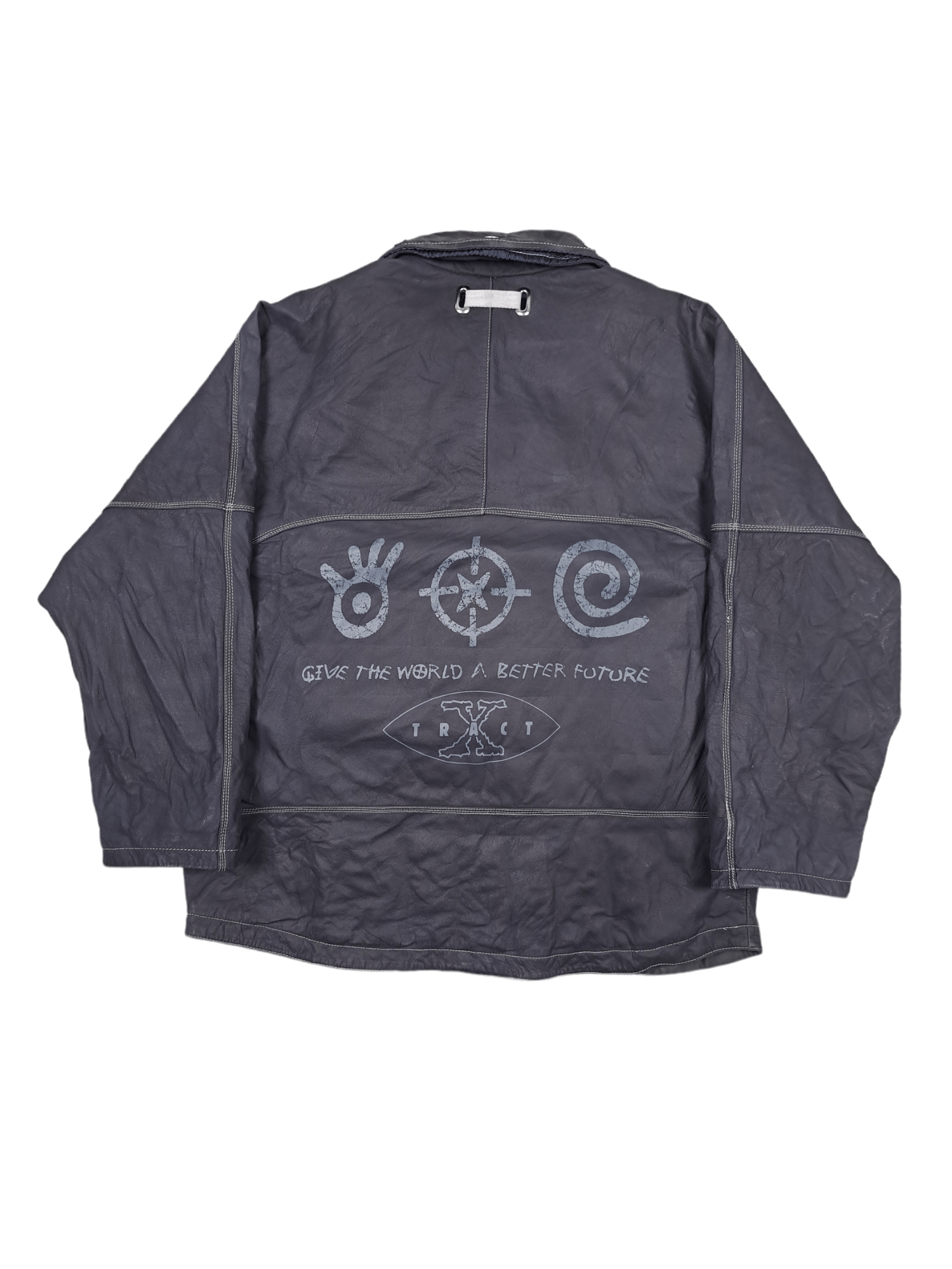 Vintage 💎 Black Leather Jacket Art Tribal Ecology Xtract Size XXL Size US XXL / EU 58 / 5 - 2 Thumbnail