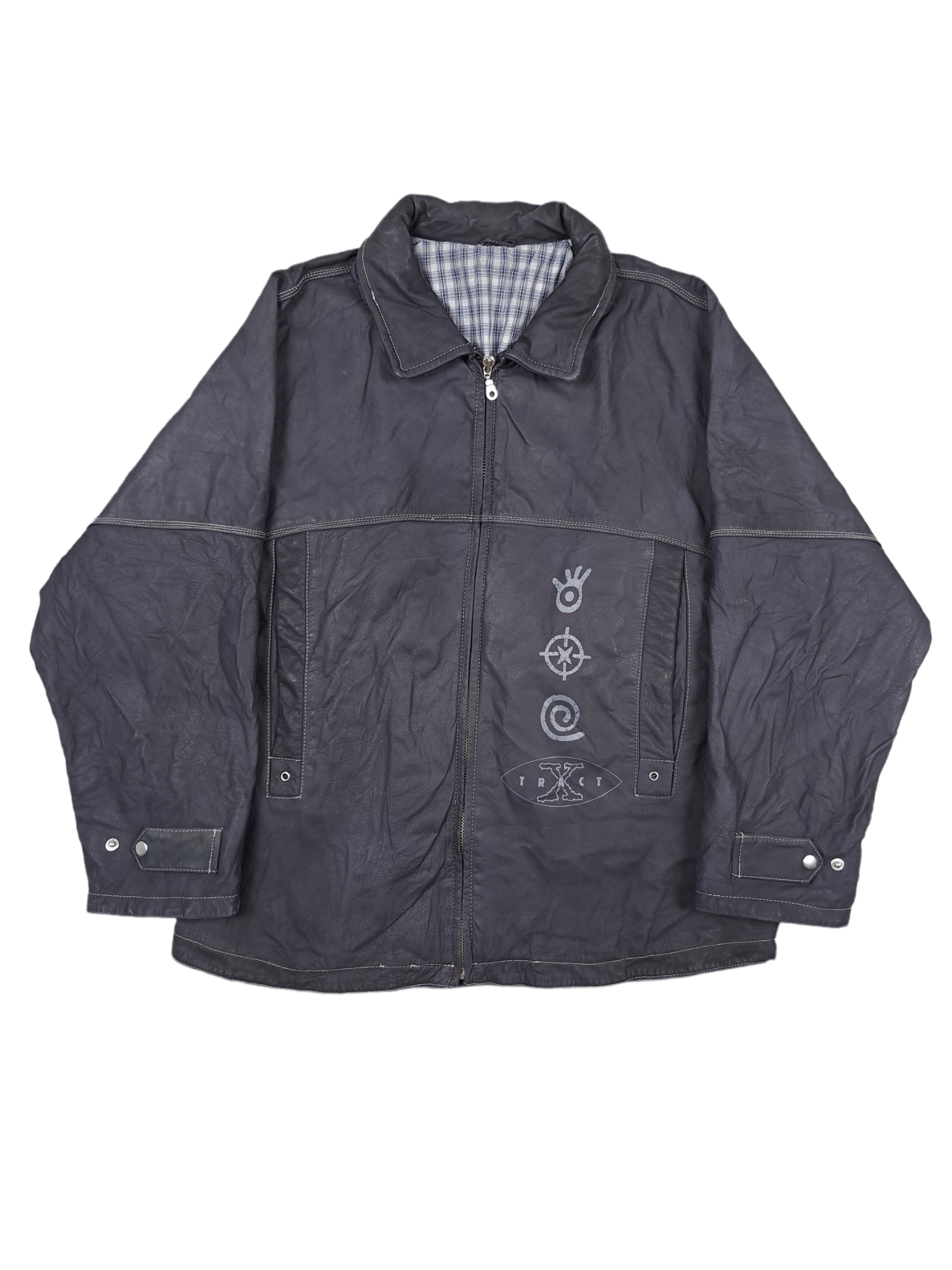 Vintage 💎 Black Leather Jacket Art Tribal Ecology Xtract Size XXL Size US XXL / EU 58 / 5 - 1 Thumbnail