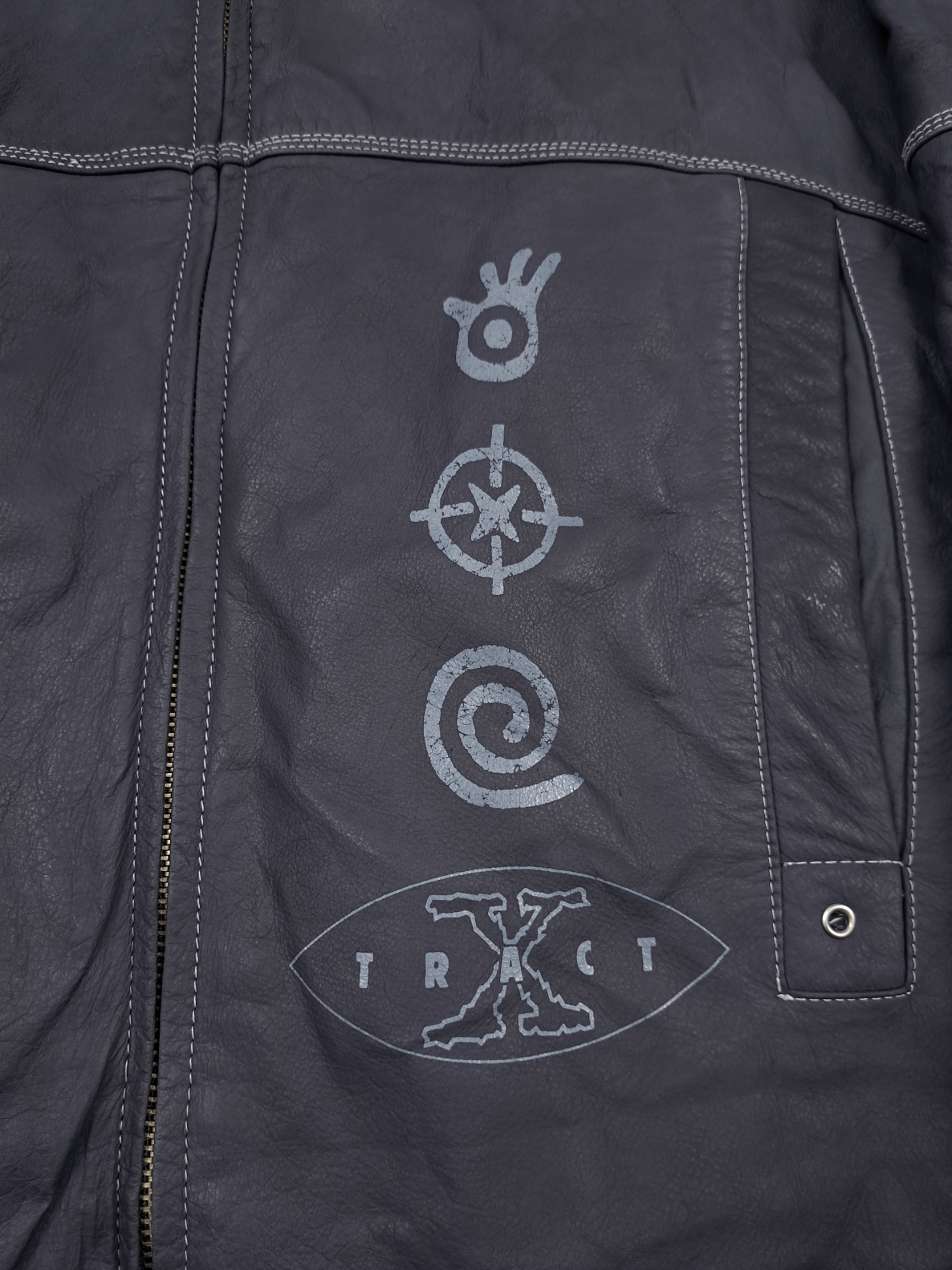 Vintage 💎 Black Leather Jacket Art Tribal Ecology Xtract Size XXL Size US XXL / EU 58 / 5 - 4 Thumbnail