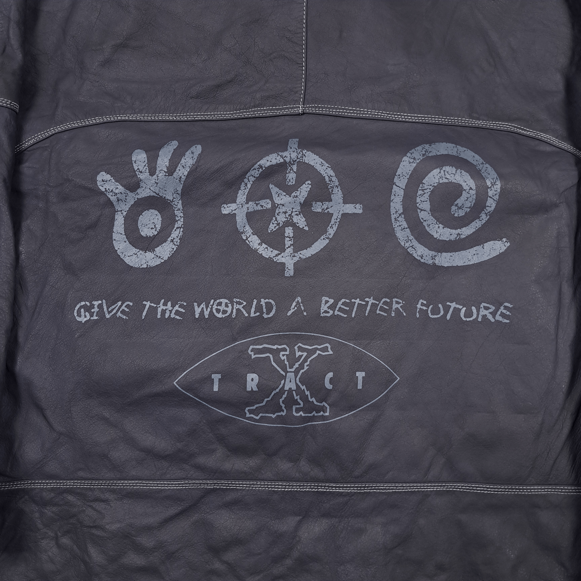Vintage 💎 Black Leather Jacket Art Tribal Ecology Xtract Size XXL Size US XXL / EU 58 / 5 - 3 Thumbnail