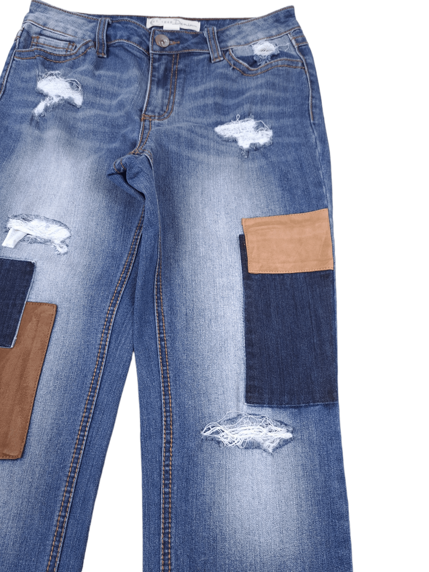 Vintage 🔥 Vintage Patchwork Custom Denim Slim Jeans Women Size 28" / US 6 / IT 42 - 3 Thumbnail