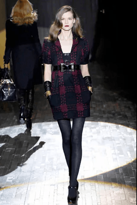 image of Gucci - Fg - F/w 07 - Puff-Sleeve Midi Tweed Dress in Black Red, Women's (Size Small)