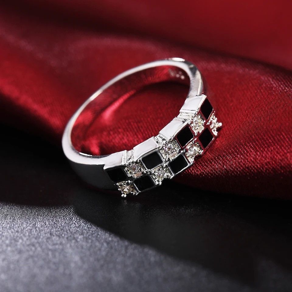 Jewelry Crystal Black Grid Rings Size ONE SIZE - 3 Thumbnail