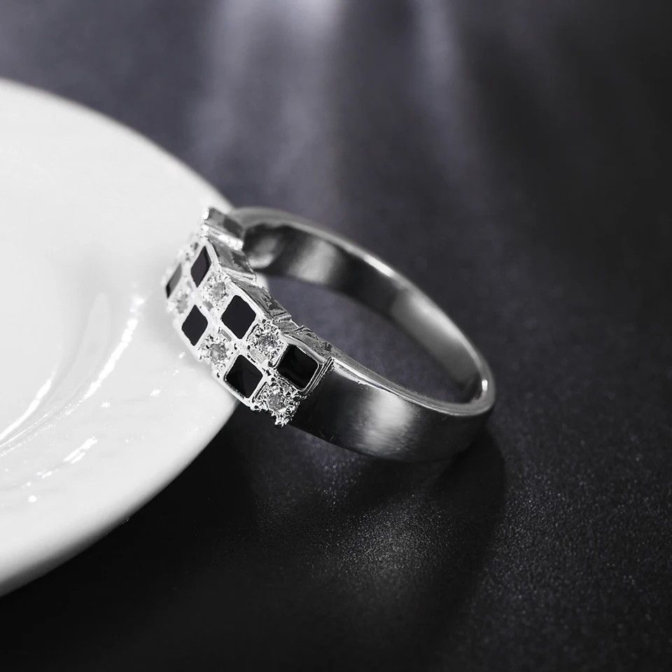 Jewelry Crystal Black Grid Rings Size ONE SIZE - 2 Thumbnail
