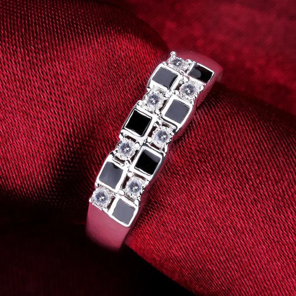 Jewelry Crystal Black Grid Rings Size ONE SIZE - 4 Thumbnail