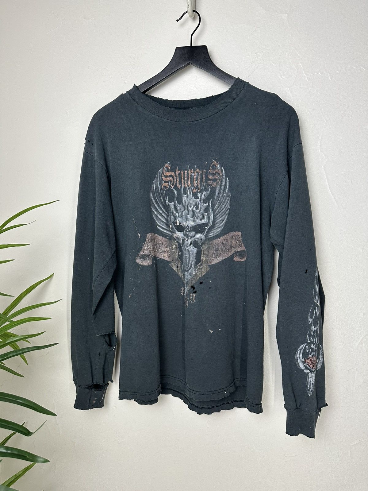 image of Absolutely Thrashed & Faded Harley Davidson Longsleeve in Faded Black, Men's (Size Large)