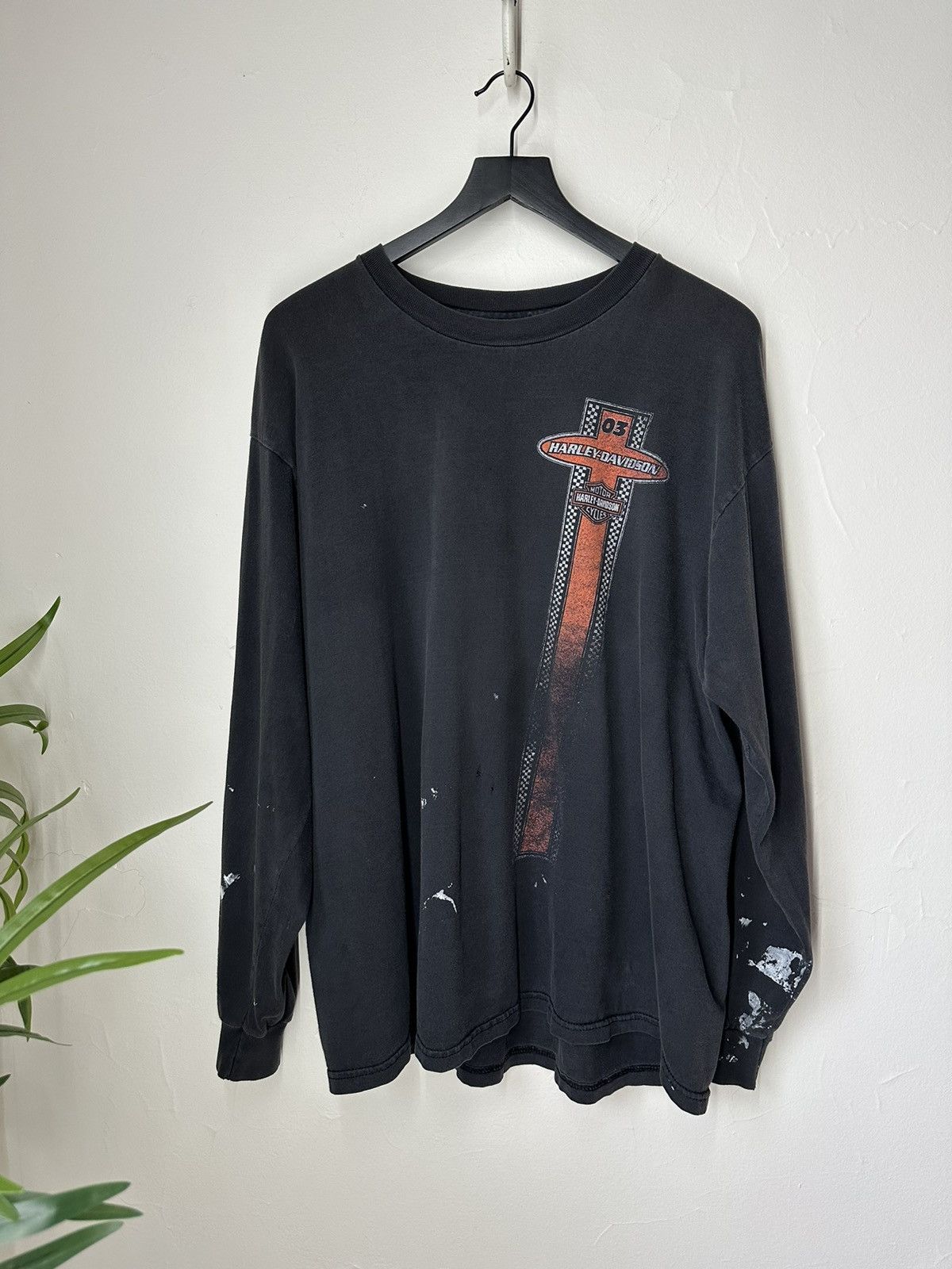 image of Vintage Distressed & Faded Harley Davidson Longsleeve in Vintage Black, Men's (Size 2XL)