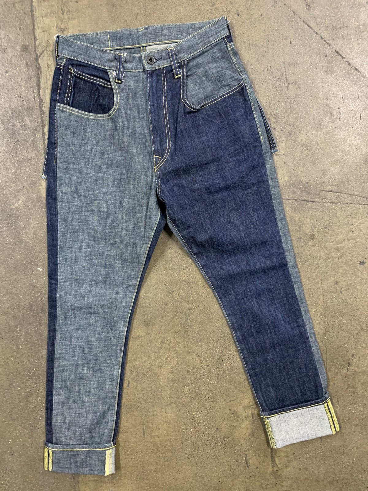 image of Kapital Two Tone Patchwork Jeans 28X26 in Blue, Men's