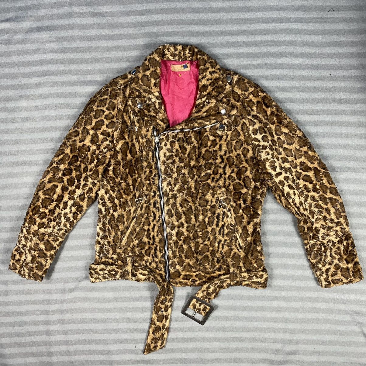 Leopard Faux Fur Bikers Jacket By Super Lover