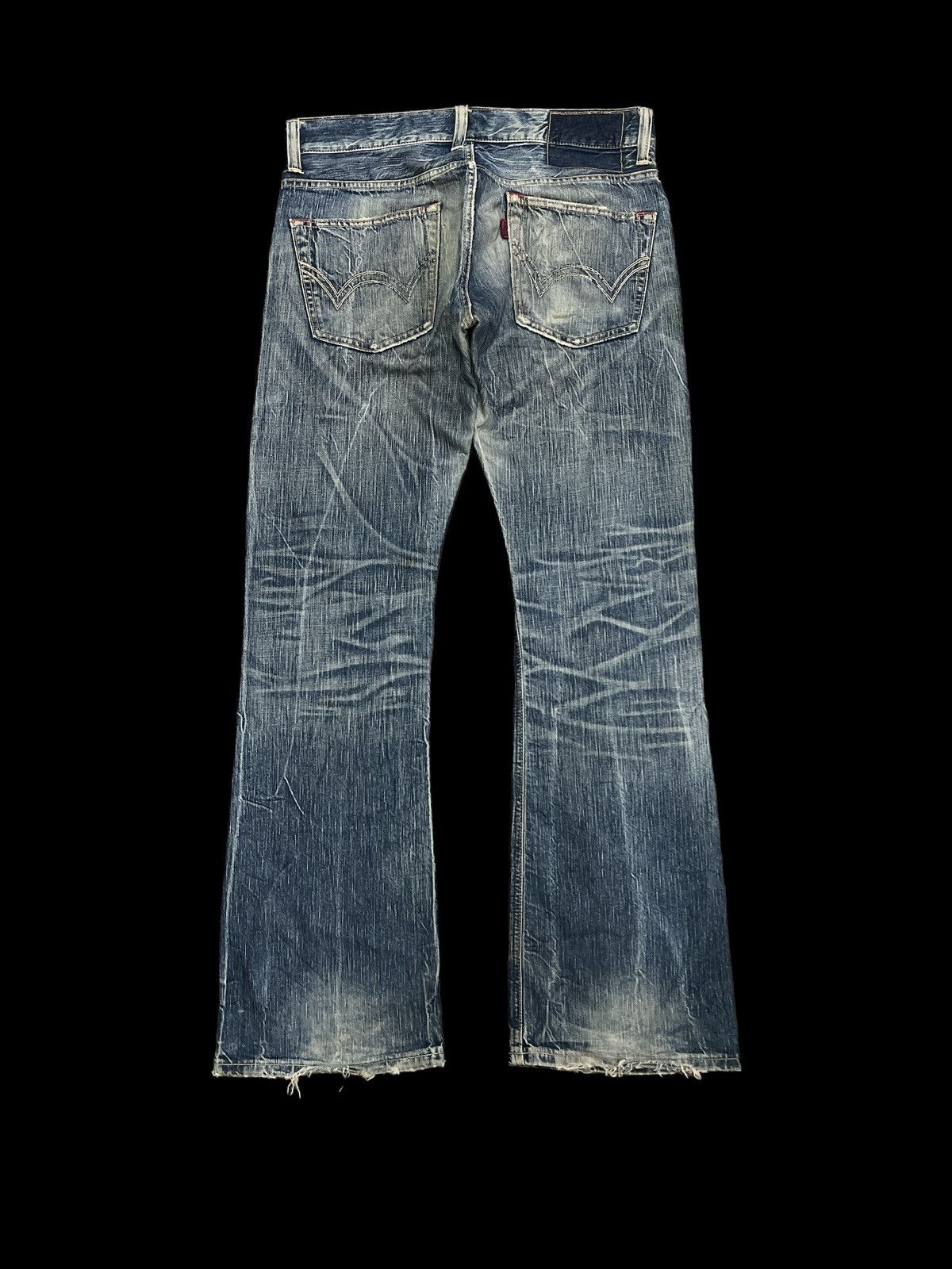 Japanese Brand FLARED💥EDWIN 503 BLUE TRIP DISTRESSED DENIM PANT Size US 33 - 6 Thumbnail