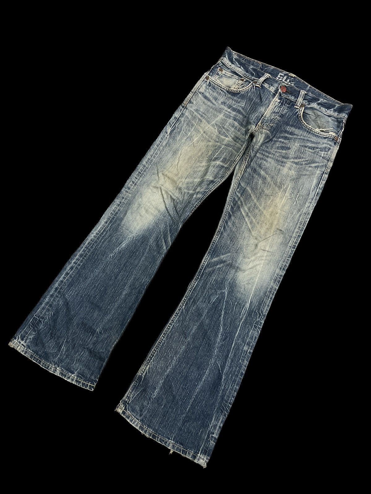 Japanese Brand FLARED💥EDWIN 503 BLUE TRIP DISTRESSED DENIM PANT Size US 33 - 5 Thumbnail